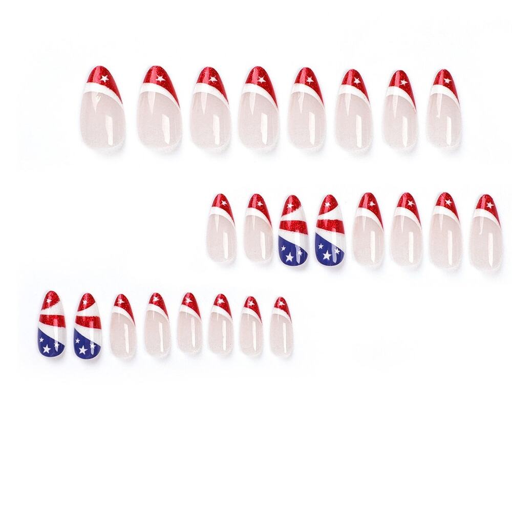 Red White Blue Patriotic American Flag Set of 24 Press On Nails - Picture 4 of 5